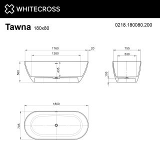 Ванна из искусственного камня WHITECROSS Tawna 0218.180080.200 180x80 см белый матовый